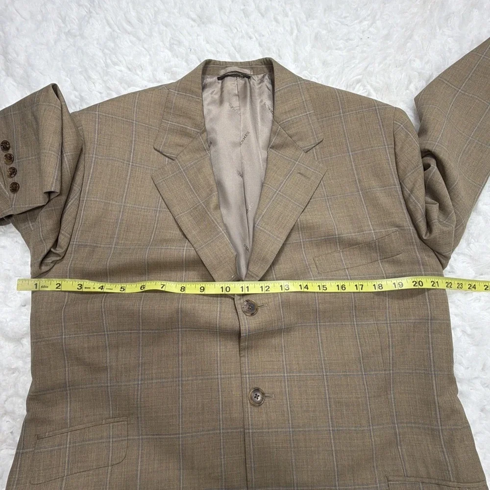 HERMES Mens Sport Coat Blazer Beige Tan Windowpane Checked 42R Wedding Flaws**